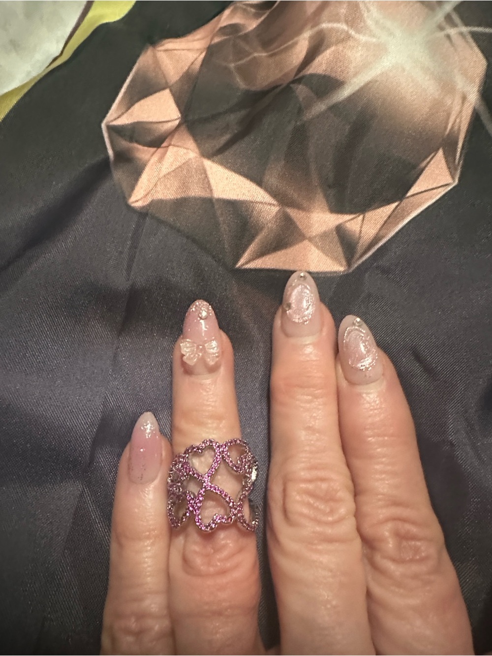 Purple Crystal Heart Filigree Statement Ring